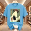 Black Cat Ufo Graphic Tshirts Japanese Cat Alien Graphic Tee Unisex Unisex Cotton Short Sleeve Printed Tshirts Streetwear Tops