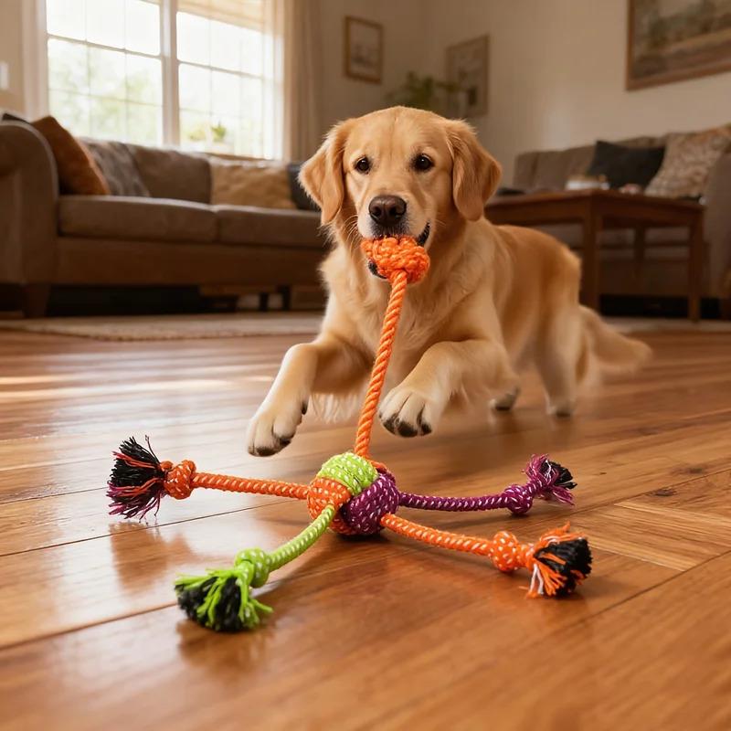 Christmas Themed Dog Rope Toy Multi-Leg Knots Interactive Tug of War Chew Toy for Aggressive Chewers Teeth Cleaning Puppy Chew