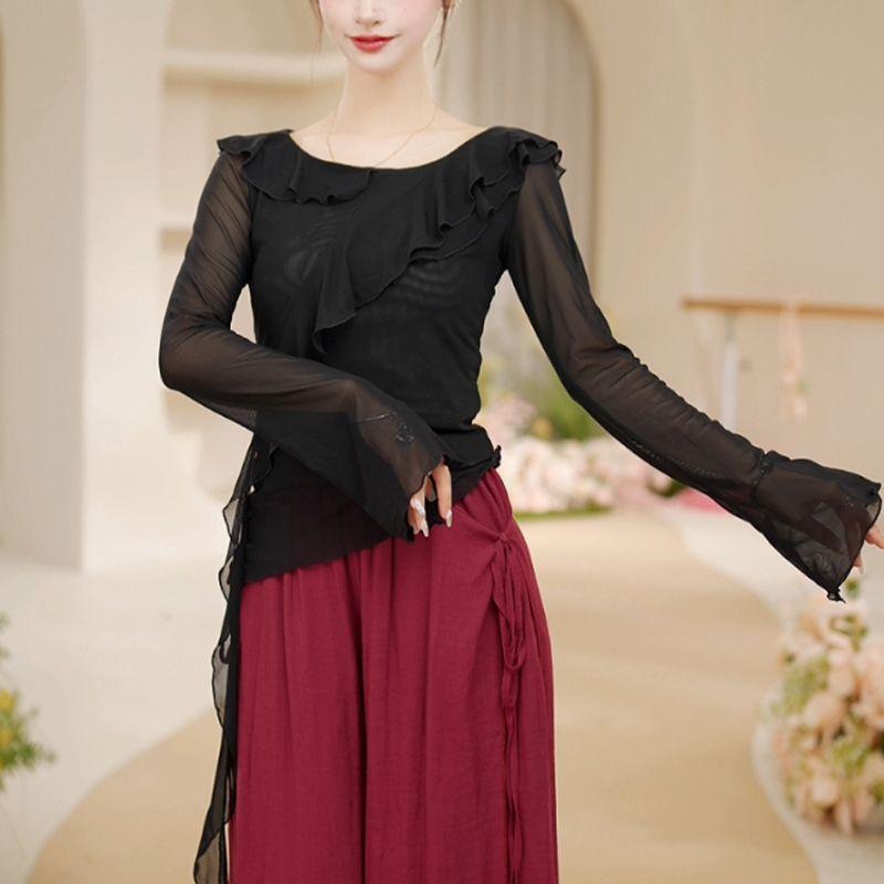 New Dance Clothes Women Modern Adult TopsDaily Dancing New Round Neck Long-sleeved Versatile Pullovers