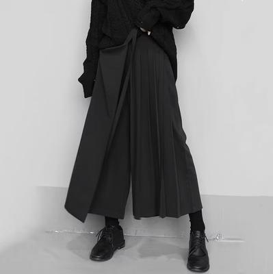 Men's Spring Design Straight Leg Wide Leg Pants for Teenagers, Solid Color Mid Waist Personalized Cropped Pants