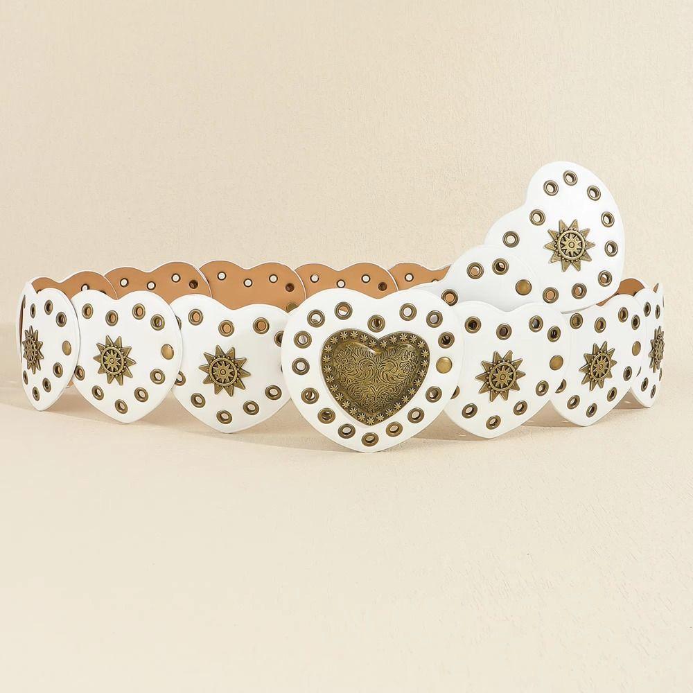 Y2k Cowgirl Waist Belt Wide Side PU Leather Waistbands Love Heart Patchwork Waist  Jeans Decor