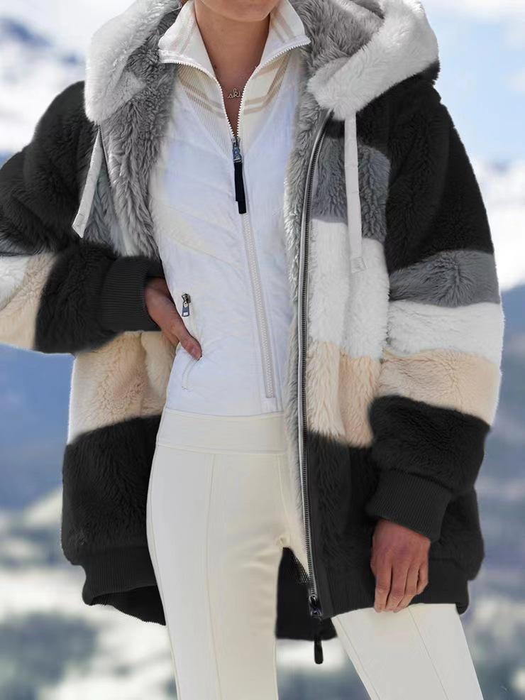 Women's Multi-Color Loose Plush Hooded Jacket for Autumn/Winter 2026
