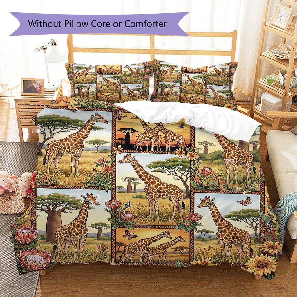 Retro Oil Painting Animals Pattern Bedding,Quilt Set Quilt Cover Pillowcase Home Birthday Gift (1 * Duvet Cover + 2 * Pillowcase, Without Core)