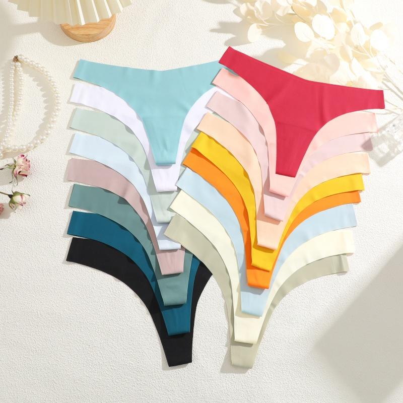 8PCS/Set Seamless Ice Silk Panties Women V-Waist Underwear Sexy Sports Briefs Panties Female Soft Ultra-thin Lingerie G-string