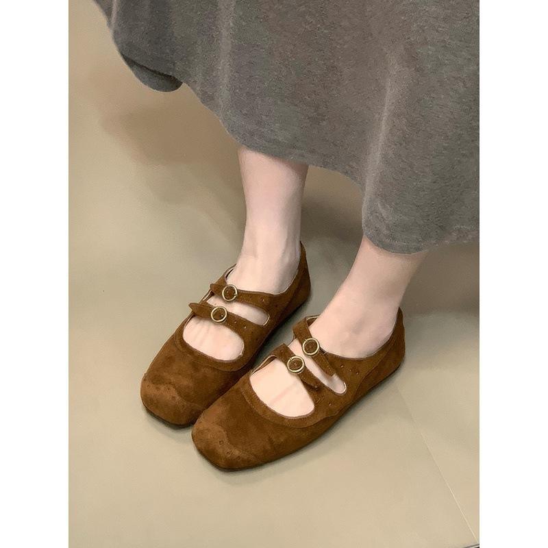 French Square Toe Flat Single Shoes Women's Autumn Vintage Soft-soled Mary Jane Shoes Shallow Commuter Women's Shoes