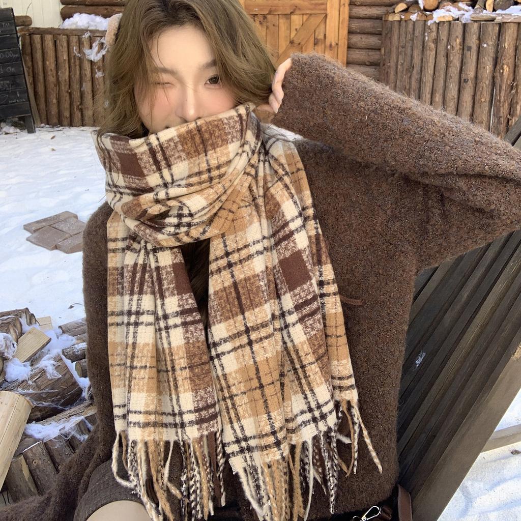 Autumn Winter New High-End Versatile Plaid Scarf Women'S Shawl Commuting Tassel Imitation Cashmere Scarf