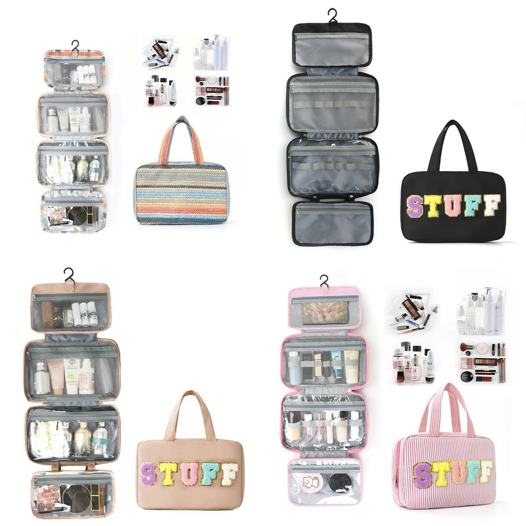 Polyester Travel Toiletry Bag With Dry Wet Separation And Hanging Design For Home And Travel Use