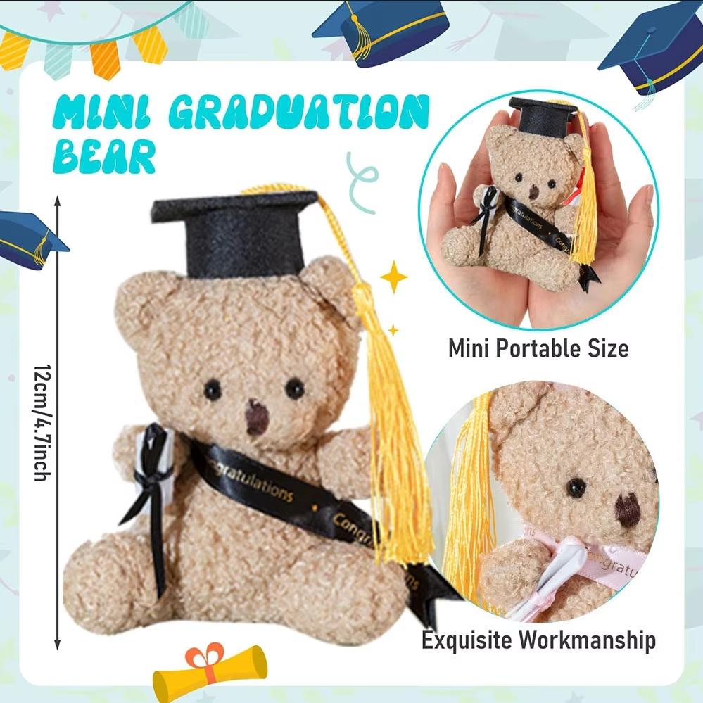 5Pcs Mini Cute Graduation Teddy Bear Doll, with Cap and Gown, for Kindergarten, School Graduation Gift, Souvenir, Party Favor