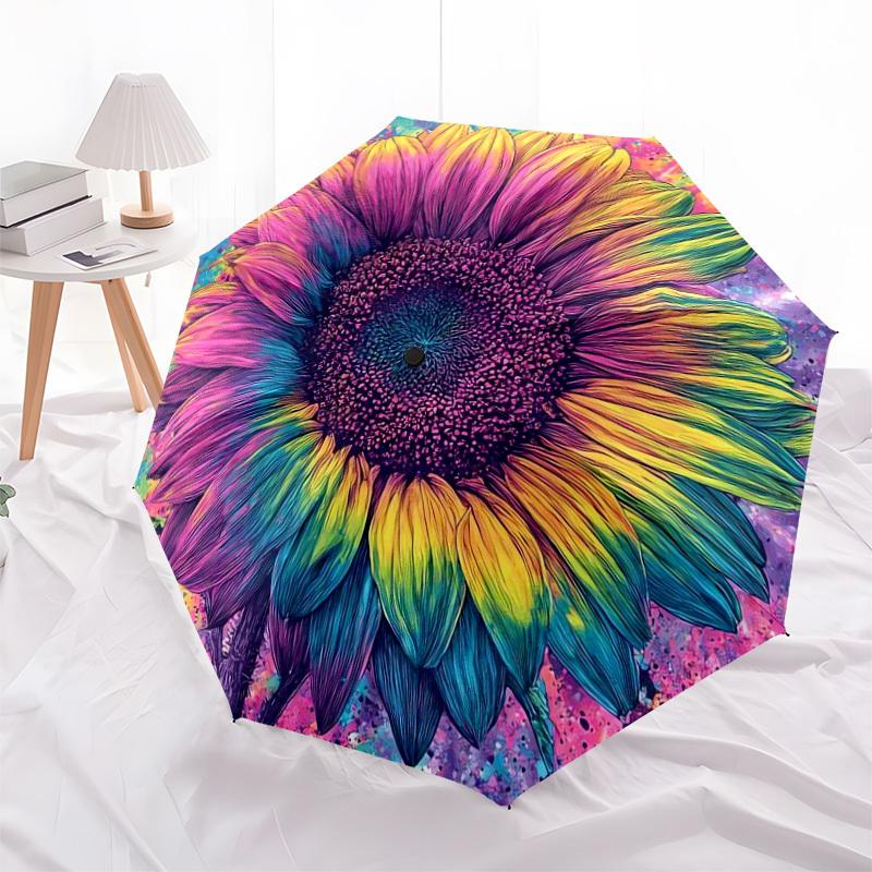1pc Colorful Sunflower Artwork Umbrella with Plastic Handle,Suitable for All Seasons Home Travel Outdoor UmbrellaDD1750