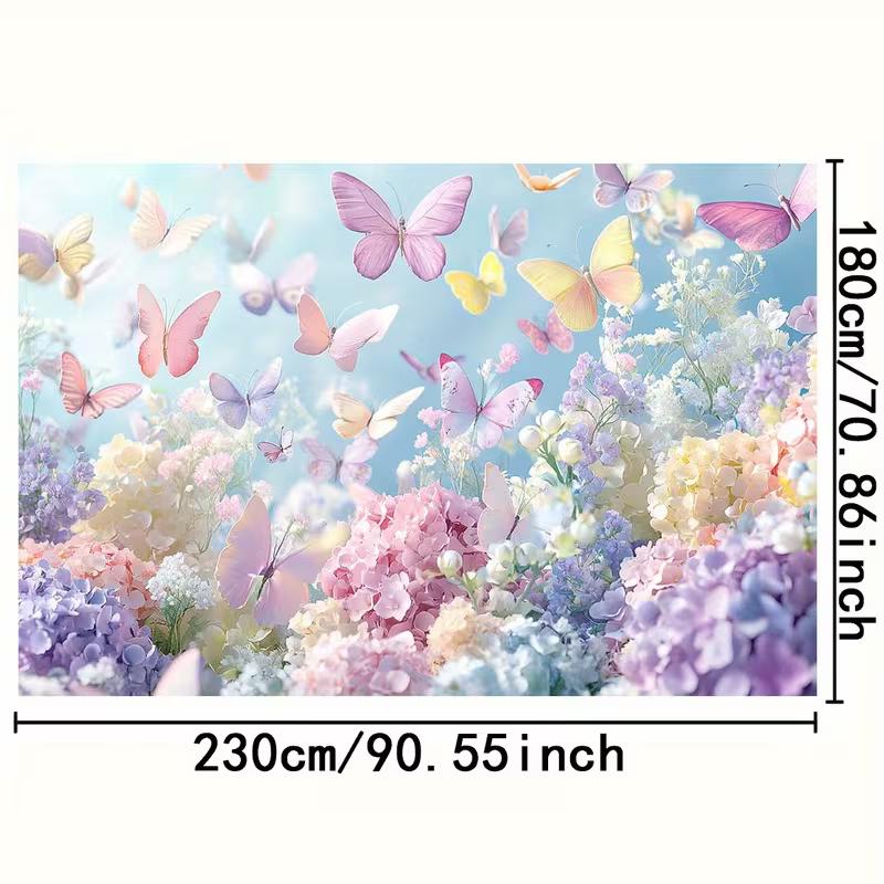 Pastel Butterfly Hydrangea Floral Photography Backdrop for Birthday Party