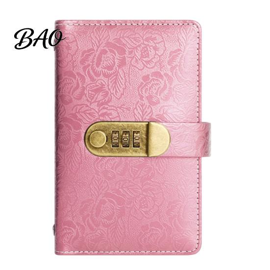 Security Cash Binder A6 Password Lock Budget Organizer, PU Leather And Relief Cover, Savings Tracker 100 Pocket Challenge Booklet for Personal Finance