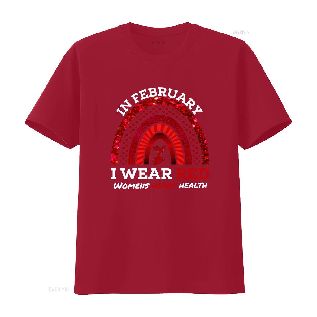 In February I Wear Red T Shirt We Womens Heart Health Ribbon Disease Awareness For Her Vintage Washed Versatile Comfortable