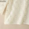 ZANZEA Women Casual Round Neck 3/4 Sleeve Loose Patchwork Lace Blouse