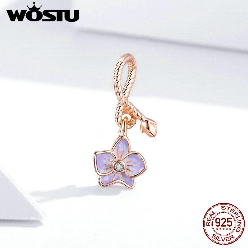 WOSTU Forever & Always Beads 100% 925 Silver Rose Gold Charm Fit Bracelet Pendant DIY Jewelry Making