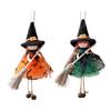 Halloween Witch Doll Decor with Broom Small Witch Figurine with Gauze Skirt Kitchen Hanging Witch Ornament for Room Door Window Halloween Decor