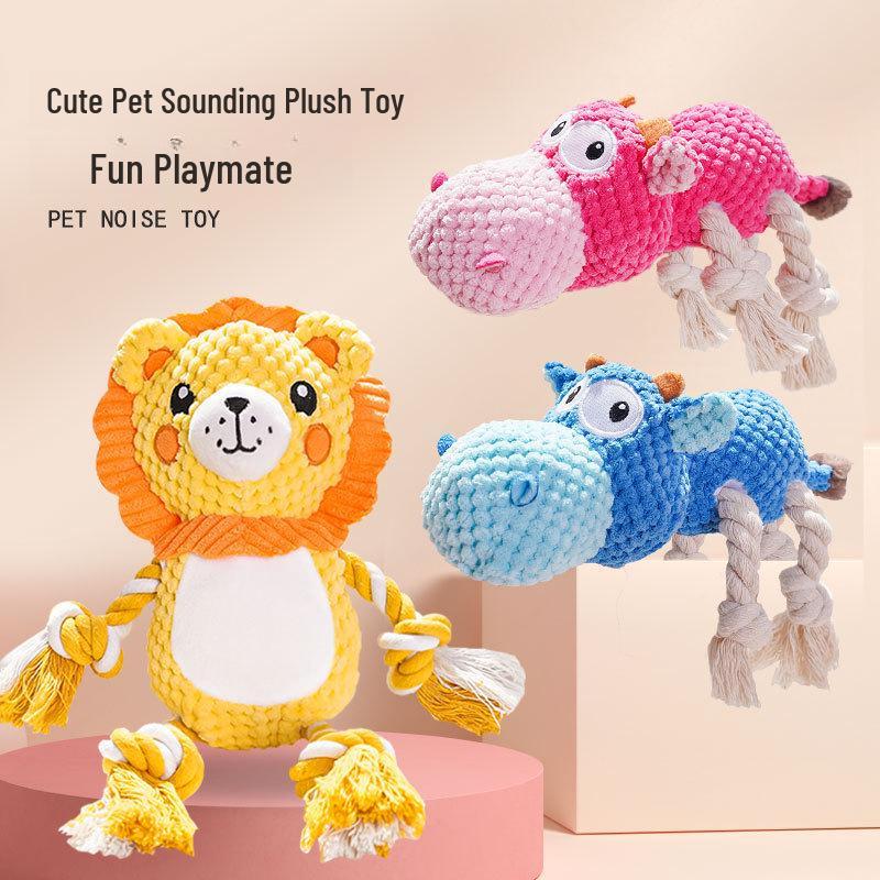 Bite-Resistant Plush Dog Toy: Lion & Hippo Molar Chews To Relieve Pet Boredom