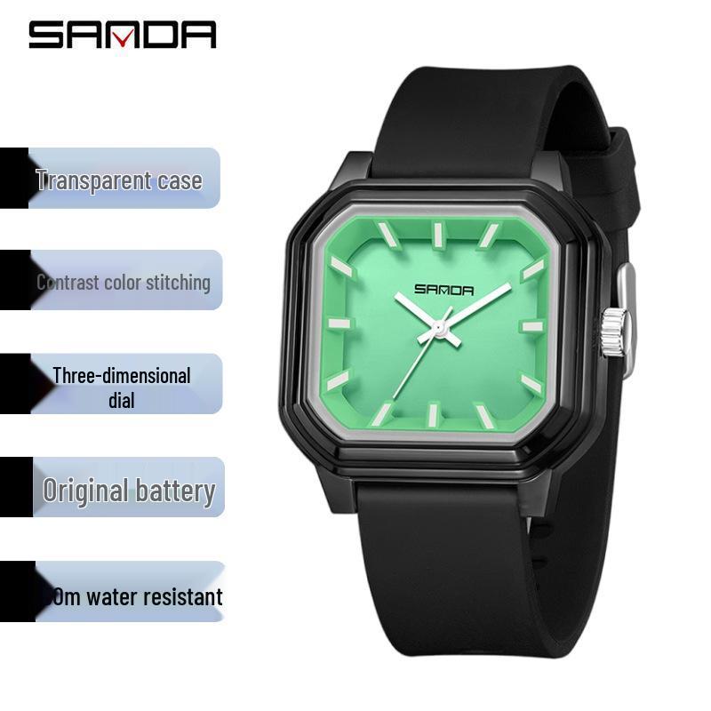 Sanda Fashion Color Block Kids' Silent Quartz Square Exam Watch – 3D Creative Unisex Design