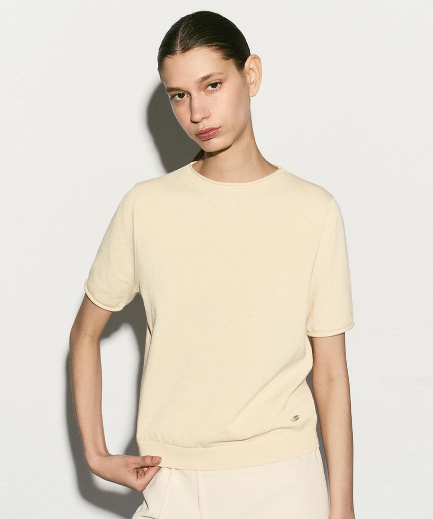 RE RHEE Half Sleeve Knit Top Lemon Yellow