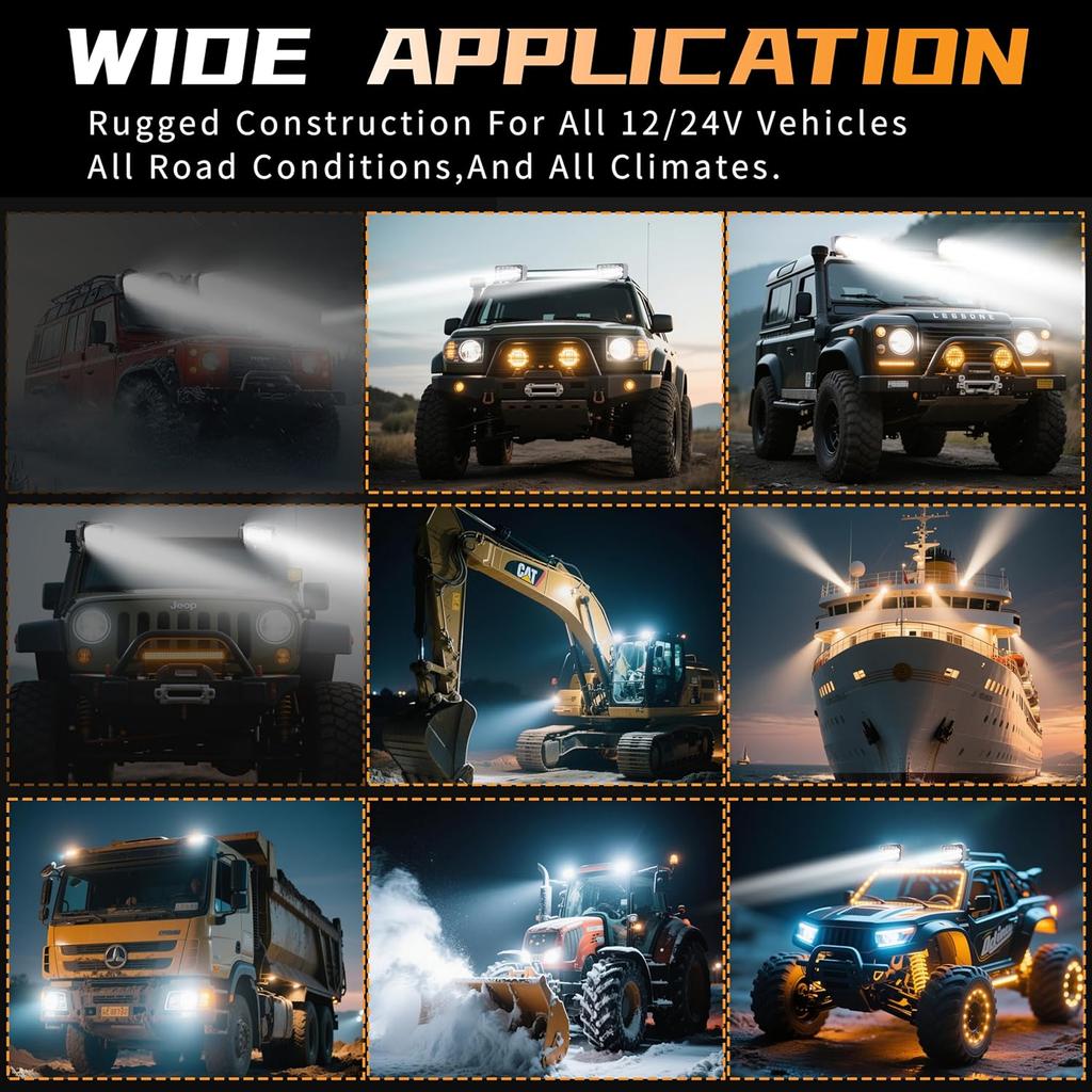 4 Inch LED Driving Lights, 12V 24V Triple Row 78W Spot Flood Golf Cart Headlights, LED Fog Lights For Off Road Truck Jeep Boat Van SUV ATV UTV, 2 Pcs