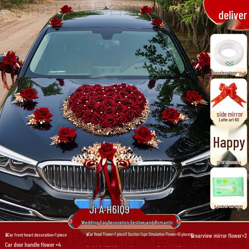 Luxury Wedding Car Decoration Set - Includes Lead Car Floral Arrangement, Main Car Florals, and Greeting Car Flowers