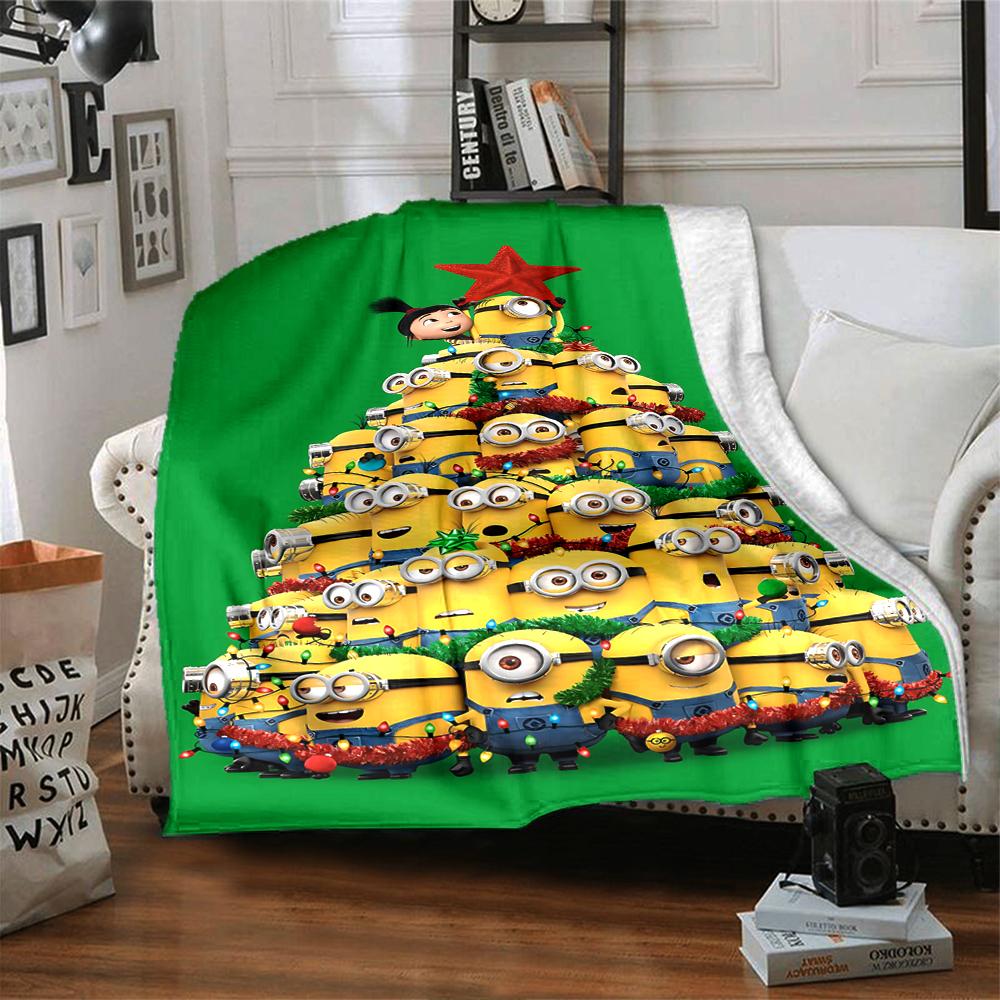1Pc Christmas Minions Celebration Blanket Soft Throw Blanket For Home Bedroom Bed Sofa Travel Office Solid Christmas Blanket