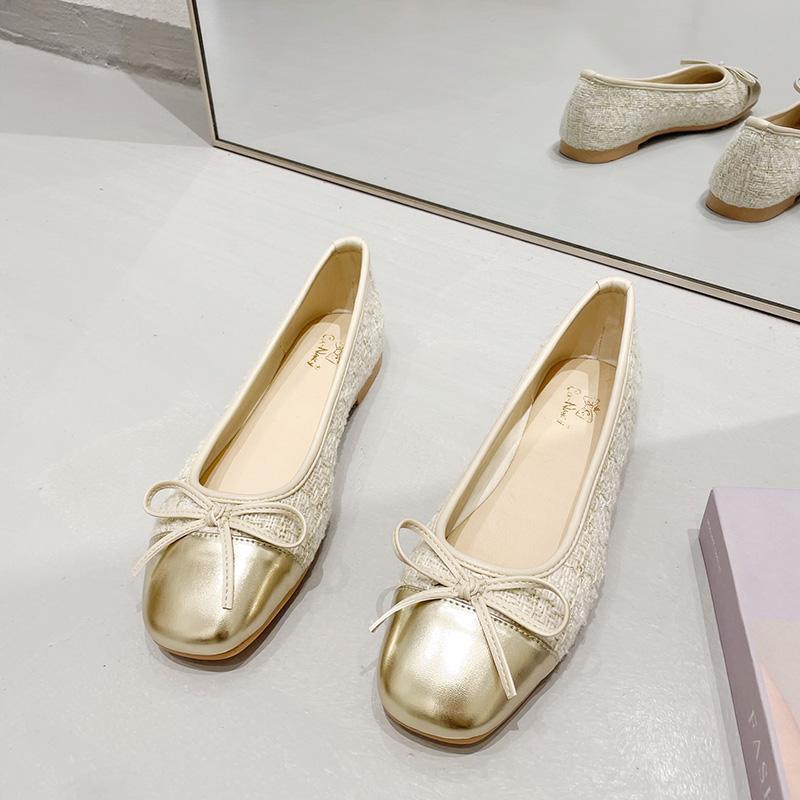 

Xiaoxiangfeng flat-soled single shoes women s spring and autumn 2025 new bow, gentle soft sole, shallow mouth women s shoes, Doudou shoes 40 золотой