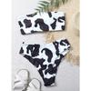Bikini a Fascia Stampa Leopardo Gradiente Blu Costume da Bagno Due Pezzi a Coste Taglio Alto