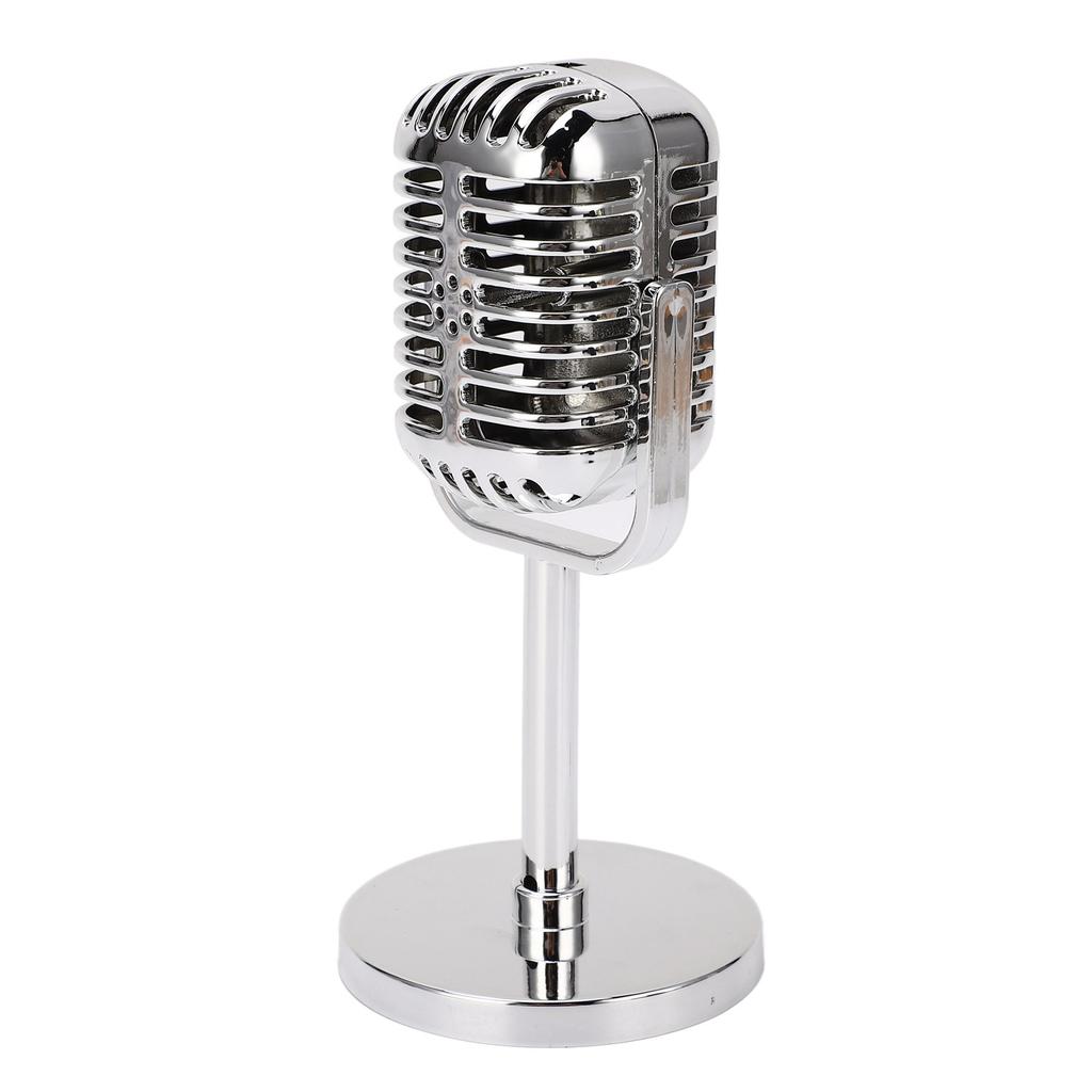 Retro Microphone Props Simulation Classic Fake Vintage Microphone Prop Model for Bar Decoration Electroplated Silver