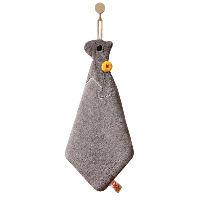 

Lucky Horse Pattern Velvet Fleece Hand Towel Celebrating Year of Horse Super Absorbent Hanging Towel for Kitchen сірий