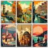 Hisun Tin Sign Vintage World Famous City Landscape Metal Tin Sign Set Retro Travel Poster Wall Art Decor for London Amsterdam Istanbul Home Liv