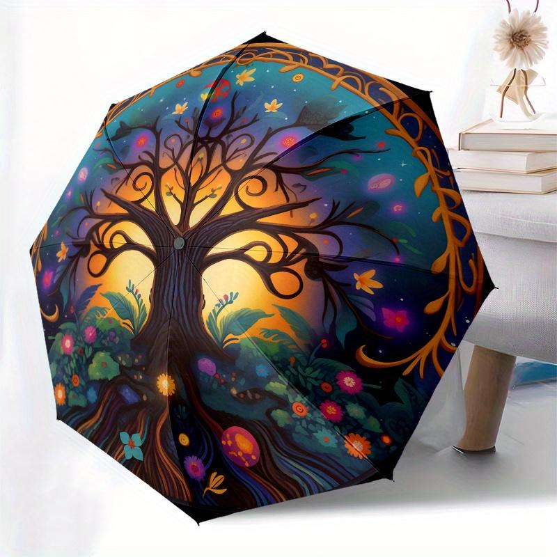 Enchanted Tree of Life Wall Art: Vibrant Circular Decor for Any SpaceUmbrella, Portable 3-Fold Compact Umbrella for Men & Women Gift