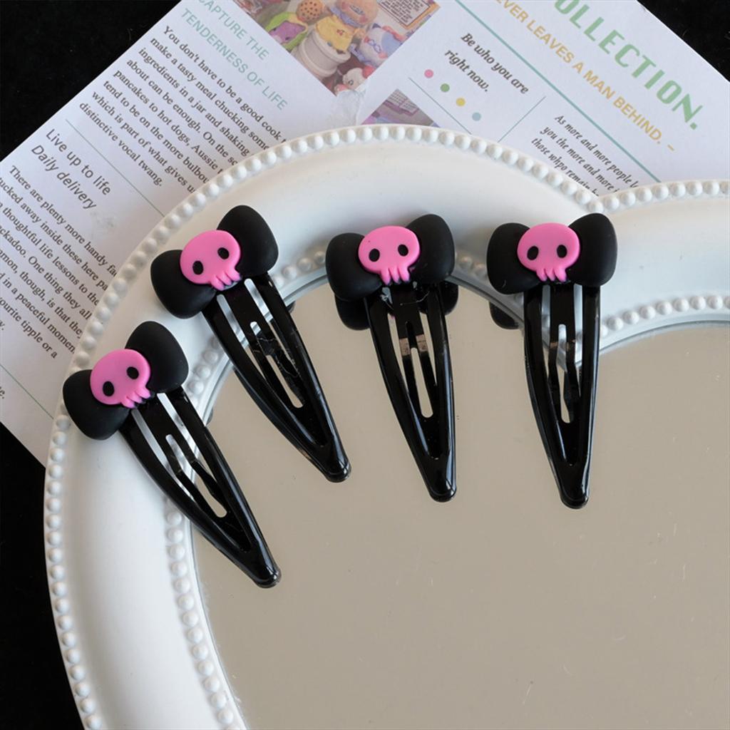 1/5/10pcs Cartoon Hair Clips For Women Gothic Style Pink Skull Bow BB Clip 2025 Halloween Party Decoration Clip Hair Accessories