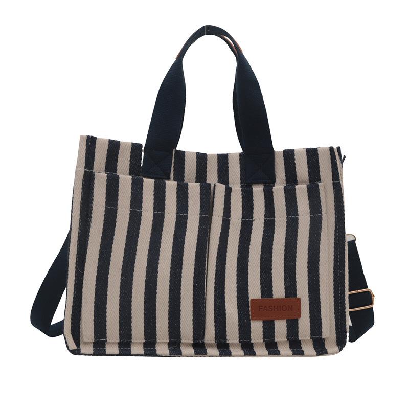 Pendlertasche mit großem Fassungsvermögen, Damentasche, beliebte gestreifte Canvas-Tasche, Umhängetasche, modische tragbare Tragetasche