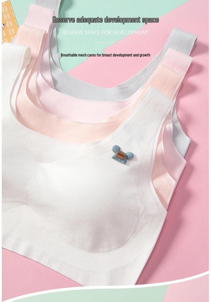 Girls' Seamless Ice Silk Junior Vest - Children's One-Piece Underwear for Students