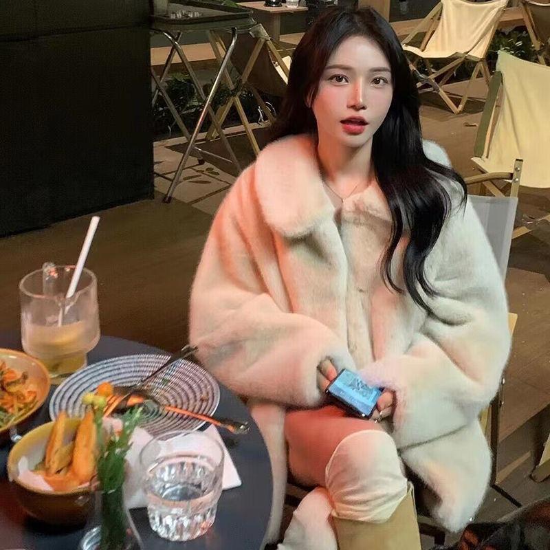 Fur jacket women's medium and long autumn and winter imitation mink velvet thickened fur coat square collar is thin, loose and light