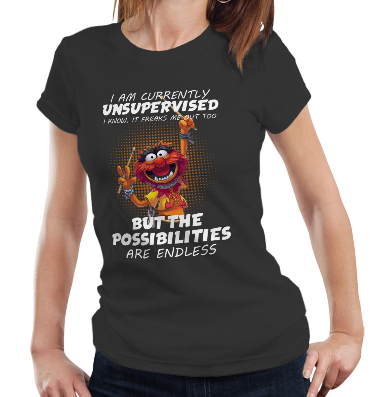 I Am Currently Unsupervised T Shirt Mens Womens Tees Top Semi Fitted Ladies Funny Animal Joke Meme S