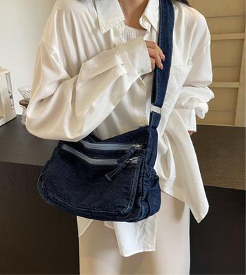 Borsa a Spalla in Denim Vintage da Donna Borsa a Tracolla Grande Capacità Borsa a Cartella con Tasche Multiple Tracolla Regolabile Borsa a Tracolla da Donna