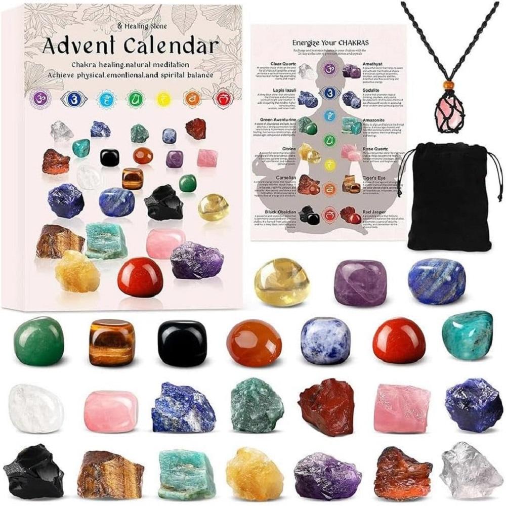 Christmas Advent Calendar 24 Days Natural Crystal Gemstones Collection Box Countdown Calendar Crystal Stone Gift Box for Kids