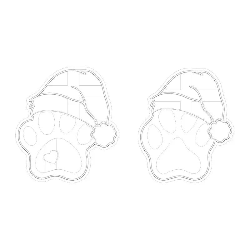 Christmas Hat Cartoon Plastic Dog Paw Cookie Cutters Cute Animal Pet Dessert Cookie Embosser Molds Xmas New Year Party Decor