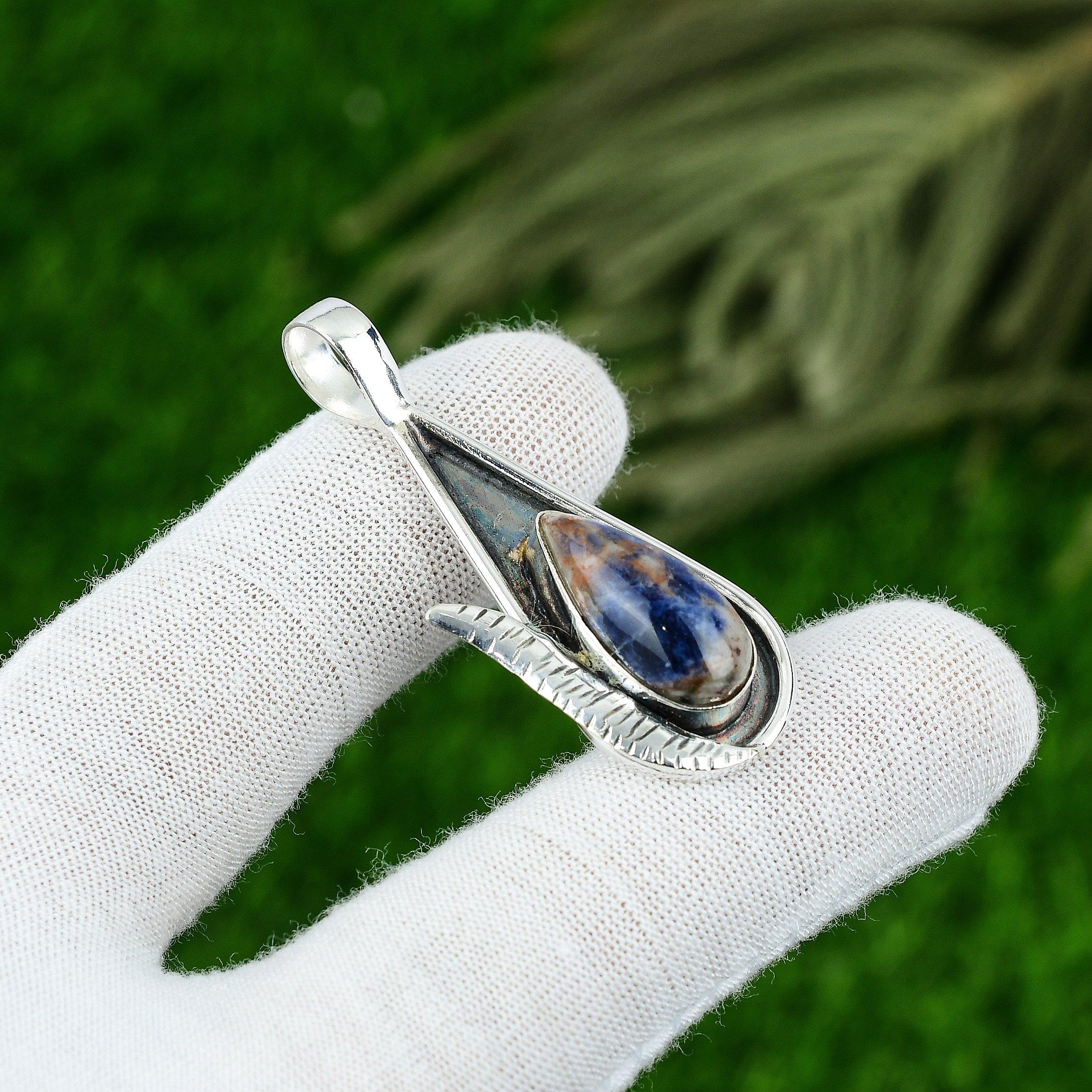 

Подвеска из натурального содалита, серебро 925 пробы, индийские украшения для женщин