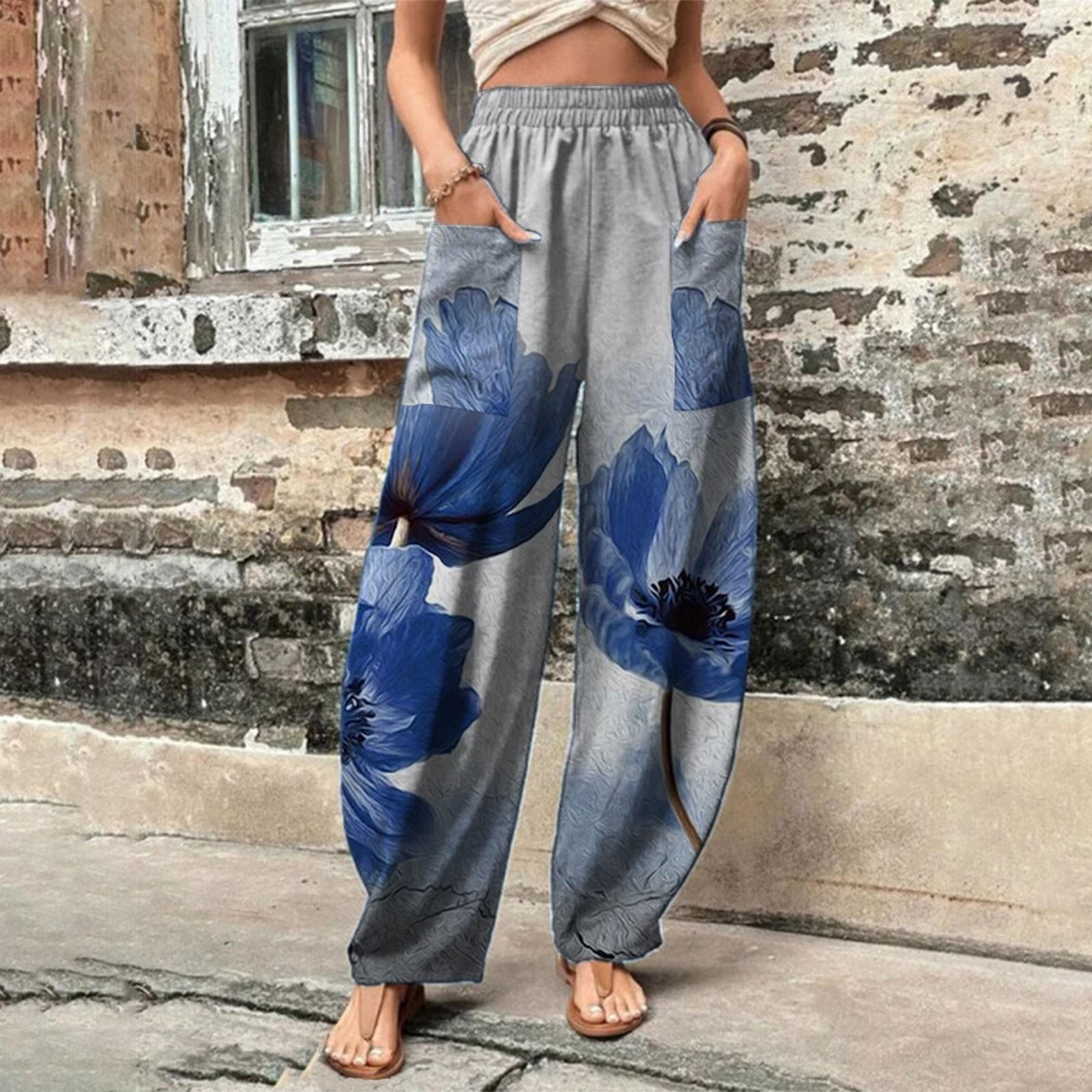 

Женские модные повседневные брюки с эластичными карманами и цветочным принтом XXL фиолетовый