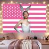 VIKAMA Vintage Patriotic Tapestry, Pink Flag Bunny Ears Girl Trendy Dorm Wall Art Decor