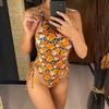 Flowers Printed High Cut Backless Monokini Women Swimwear One Piece Swimsuit Female Padded Floral Bather Bathing Suit Swim