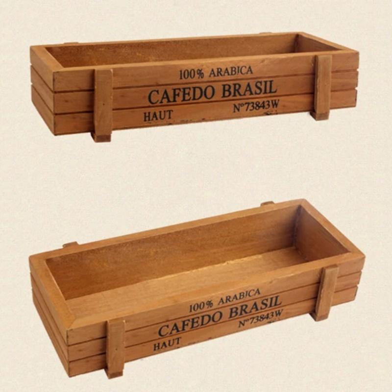 Retro Garden Plant Pot Vintage Wooden Storage Box for Sundries Stationery Pen Box Succulents Flower Pots Balcony Home Decoration