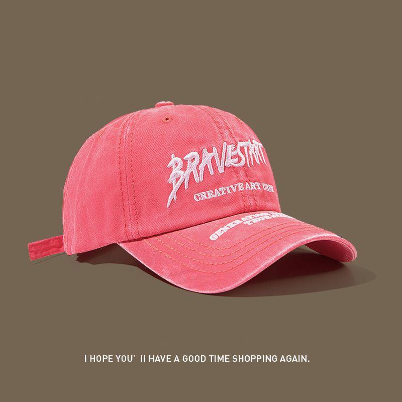 

American Retro Peaked Cap Ins Trendy Women s Summer Sun Protection Washed Distressed Soft Top Embroidery Sun Protection Baseball Cap Men Rose Red Adjustable