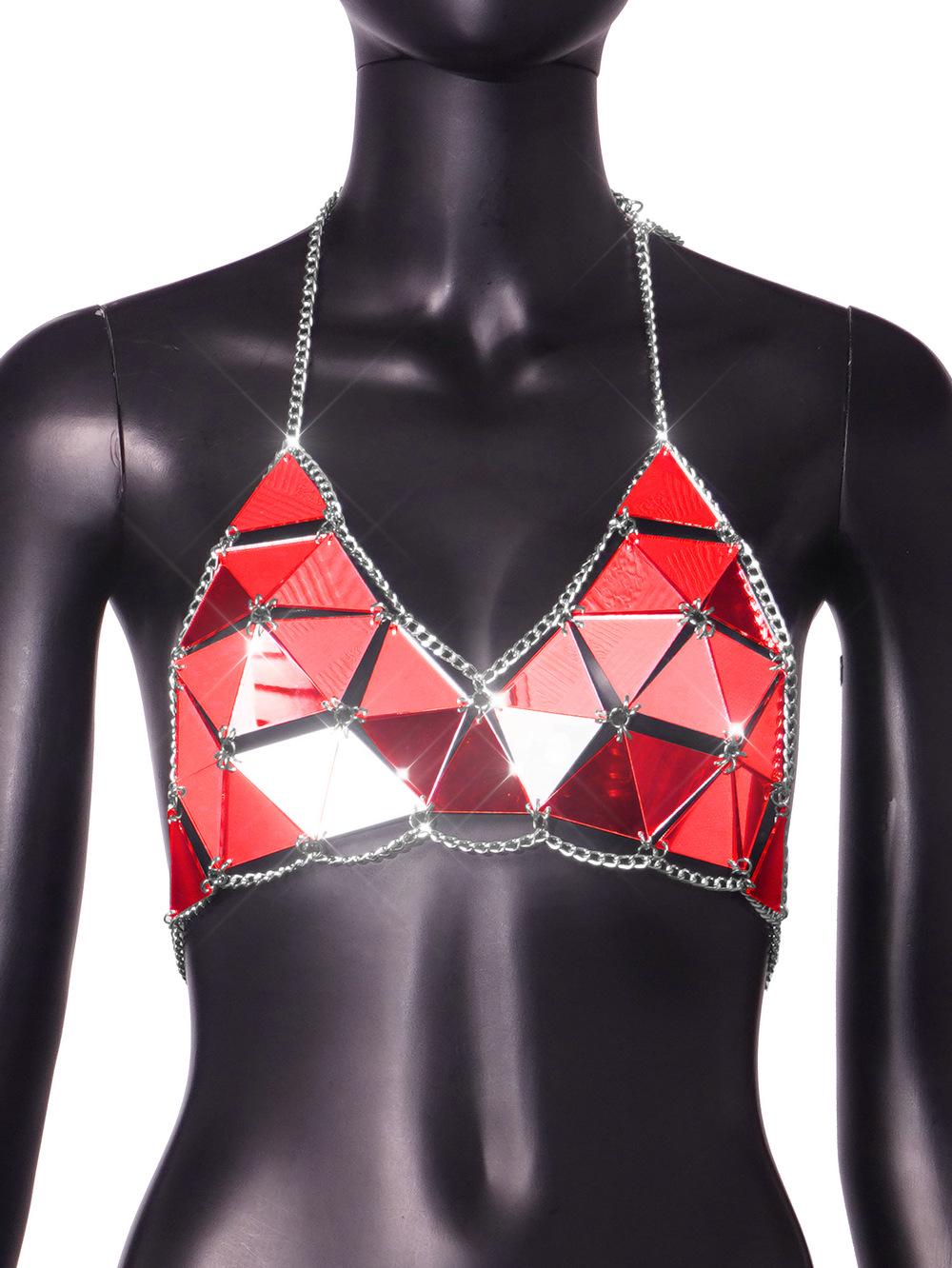 

2023 Лето Диско Шик: Женский топ из пайеток в стиле пэчворк One Size красный