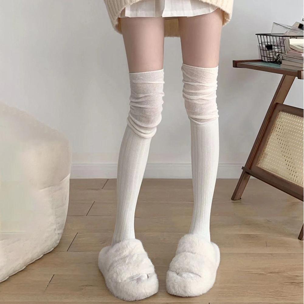 

1/3/5 Pairs Women Classic Striped Knee High Stockings Fashionable Versatile Black White Gray Solid Color Comfortable Stockings One Size