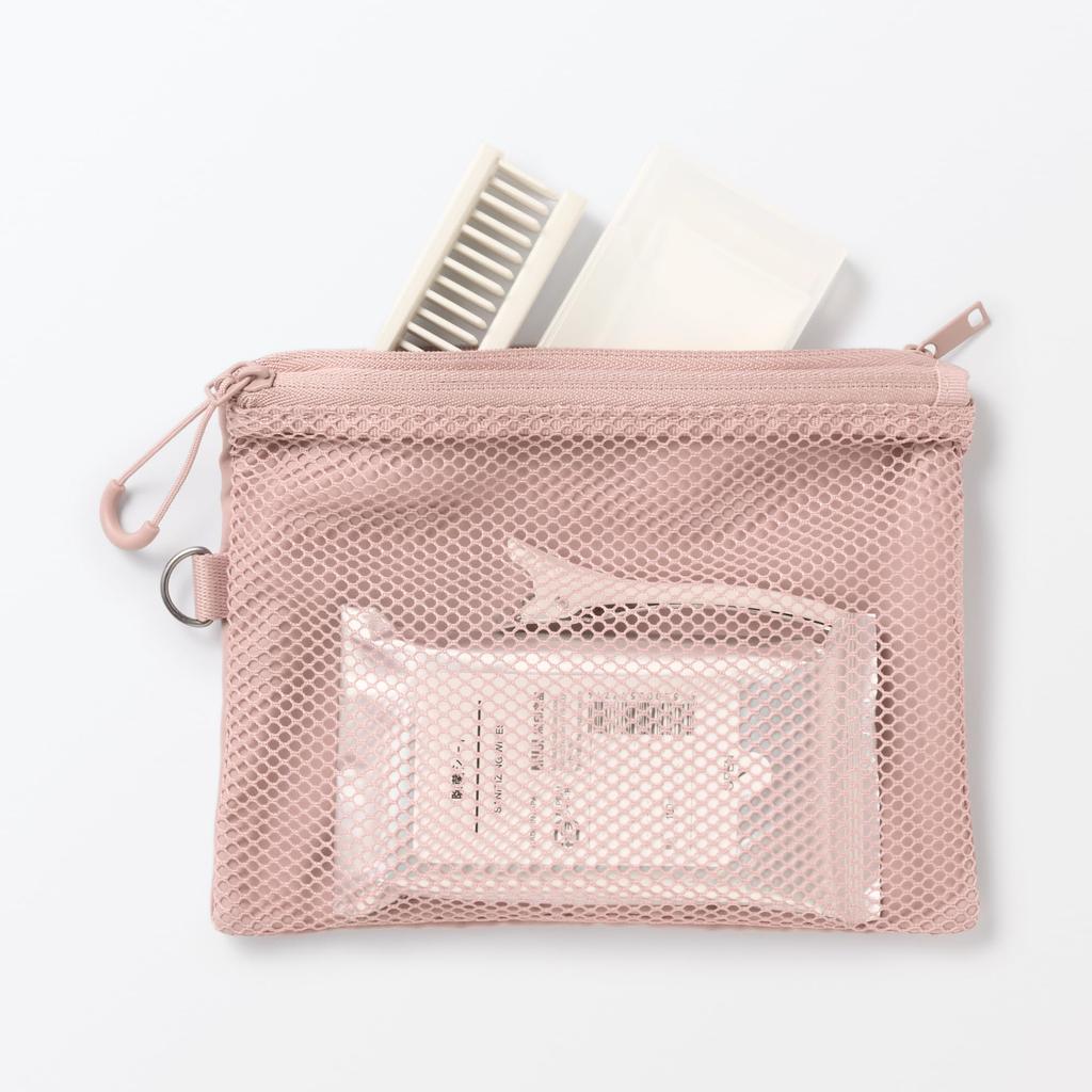 MUJI Polyester Double Zipper X 84769504 Case, Pink, Medium, Approx. 13.5 19cm,