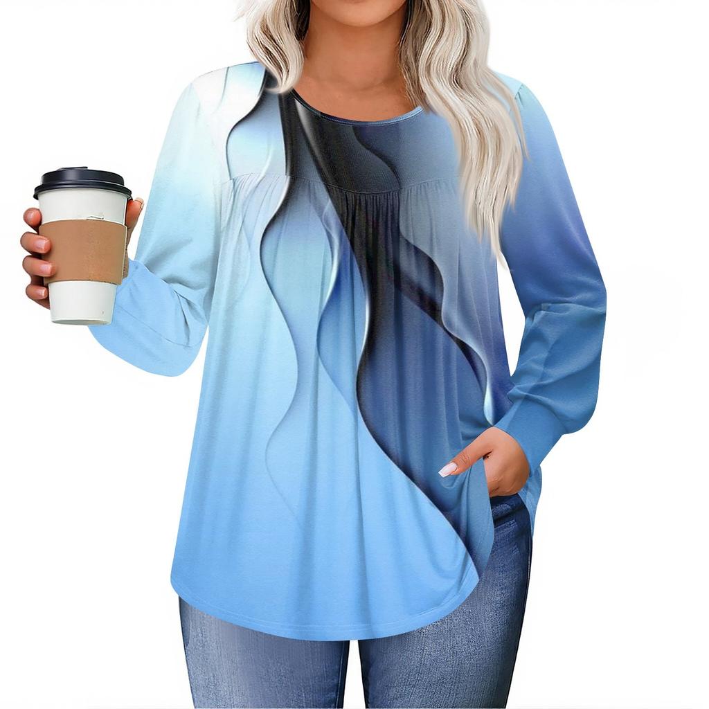 Dámské topy plus size košile s dlouhým rukávem kulatý výstřih splývavá tunika ležérní volná halenka L-5X