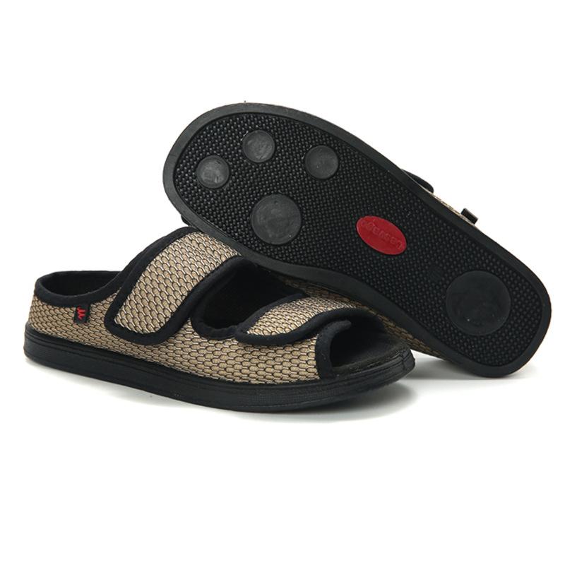 Marken Sommer bequeme Diabetikerschuhe dicker Zehenrücken hoher Fußrücken hohe Fußgröße mittelalte und ältere Sandalen flauschige verstellbare Hausschuhe 43 khaki